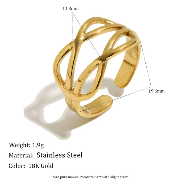 Wholesale Women's Niche Geometric Hollow Out Stainless Steel 18K Goldplated Double Knot Doublelayer Open Ring Jewelry Accessory