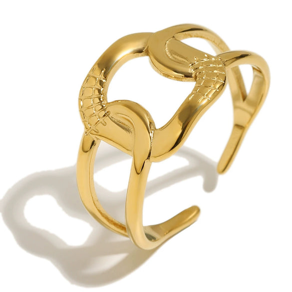 Wholesale Women's Niche Geometric Hollow Out Stainless Steel 18K Goldplated Double Knot Doublelayer Open Ring Jewelry Accessory