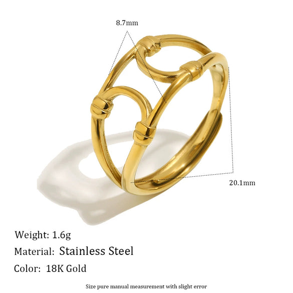 Wholesale Women's Niche Geometric Hollow Out Stainless Steel 18K Goldplated Double Knot Doublelayer Open Ring Jewelry Accessory