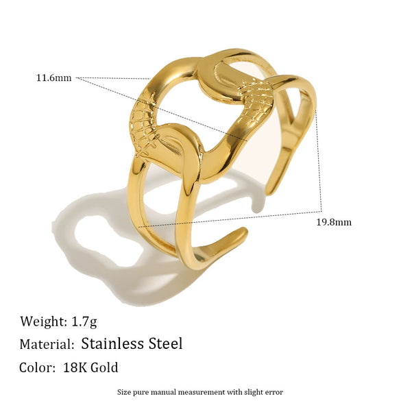 Wholesale Women's Niche Geometric Hollow Out Stainless Steel 18K Goldplated Double Knot Doublelayer Open Ring Jewelry Accessory