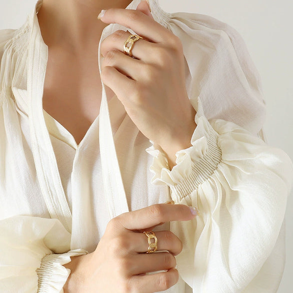 Wholesale Women's Niche Geometric Open Ring Goldplated 316L Stainless Steel Accessories