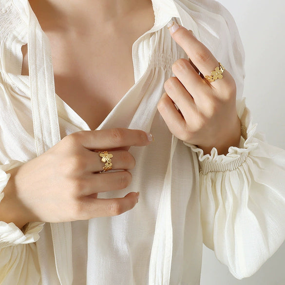 Wholesale Women's Niche Geometric Open Ring Goldplated 316L Stainless Steel Accessories