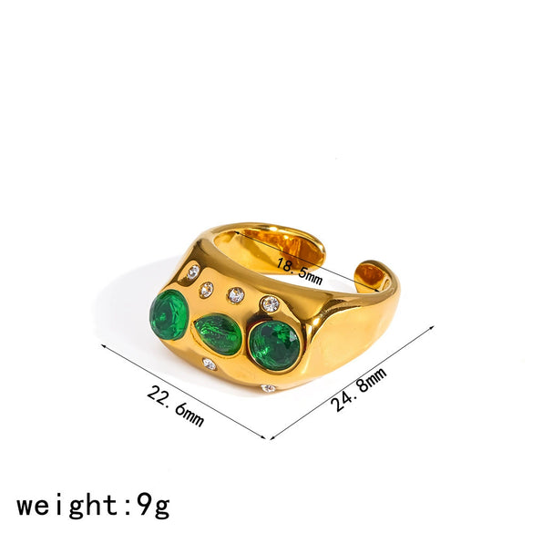Wholesale Women's Niche Geometric Stainless Steel And Titanium Steel Ring Pvd Furnace Vacuum Real Gold Plated Inlaid With Colored Diamonds