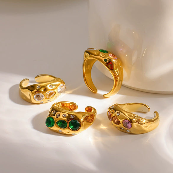 Wholesale Women's Niche Geometric Stainless Steel And Titanium Steel Ring Pvd Furnace Vacuum Real Gold Plated Inlaid With Colored Diamonds