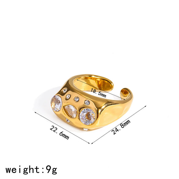 Wholesale Women's Niche Geometric Stainless Steel And Titanium Steel Ring Pvd Furnace Vacuum Real Gold Plated Inlaid With Colored Diamonds