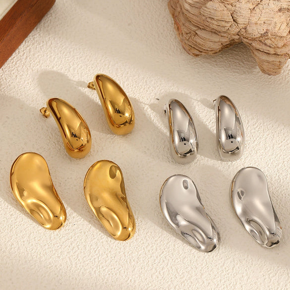Wholesale Women's Niche Geometric Stainless Steel Electroplated Irregular Twisted Asymmetric Earrings