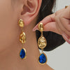 Wholesale Women's Niche Geometric Stainless Steel Faceted Glass Stone Earrings 18K Real Gold Plated