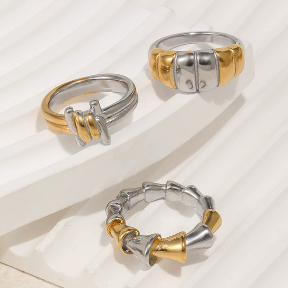 Wholesale Women's Niche Geometric Stainless Steel 18K Goldplated Bread Knot Line Ring Jewelry