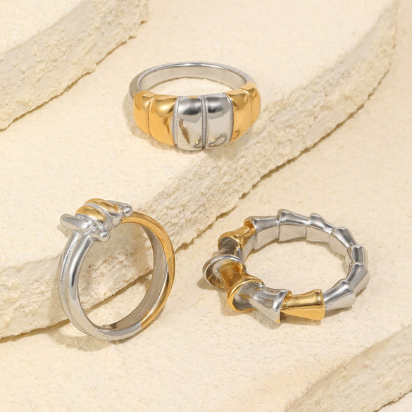 Wholesale Women's Niche Geometric Stainless Steel 18K Goldplated Bread Knot Line Ring Jewelry