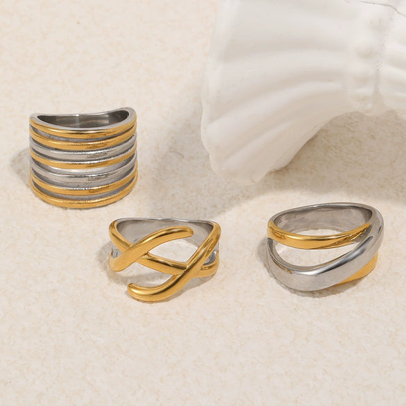 Wholesale Women's Niche Geometric Stainless Steel 18K Goldplated Tube Ring With Cross Design