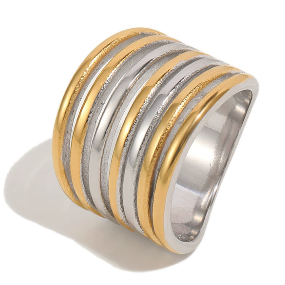 Wholesale Women's Niche Geometric Stainless Steel 18K Goldplated Tube Ring With Cross Design
