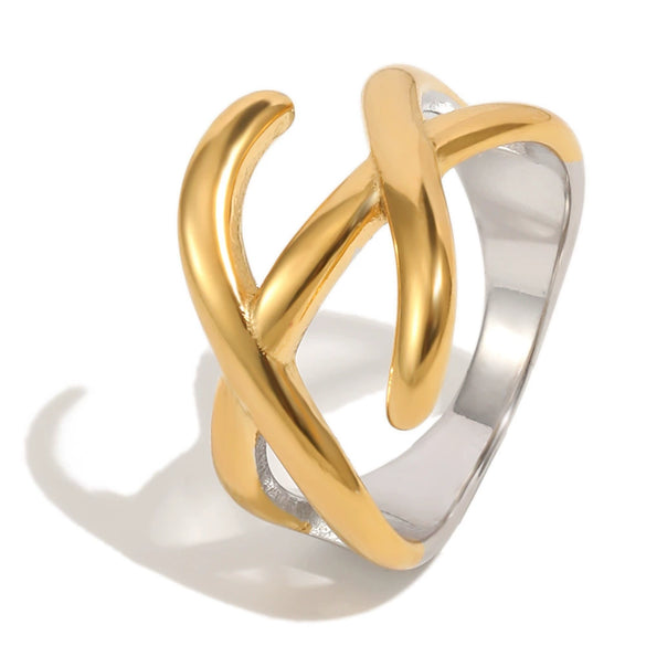 Wholesale Women's Niche Geometric Stainless Steel 18K Goldplated Tube Ring With Cross Design