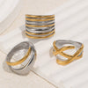 Wholesale Women's Niche Geometric Stainless Steel 18K Goldplated Tube Ring With Cross Design
