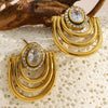Wholesale Women's Niche Geometric Stainless Steel 18K Goldplated Ushaped Round Zircon Earrings