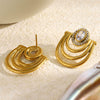 Wholesale Women's Niche Geometric Stainless Steel 18K Goldplated Ushaped Round Zircon Earrings