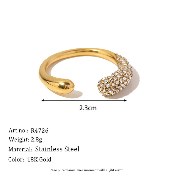 Wholesale Women's Niche Geometric Stainless Steel Openended Ring With Water Drop Shape Microinlaid Pearls And White Diamonds Pvd Furnace Vacuum Real Gold Plated