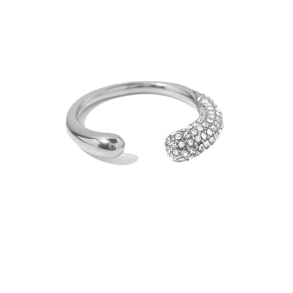 Wholesale Women's Niche Geometric Stainless Steel Openended Ring With Water Drop Shape Microinlaid Pearls And White Diamonds Pvd Furnace Vacuum Real Gold Plated
