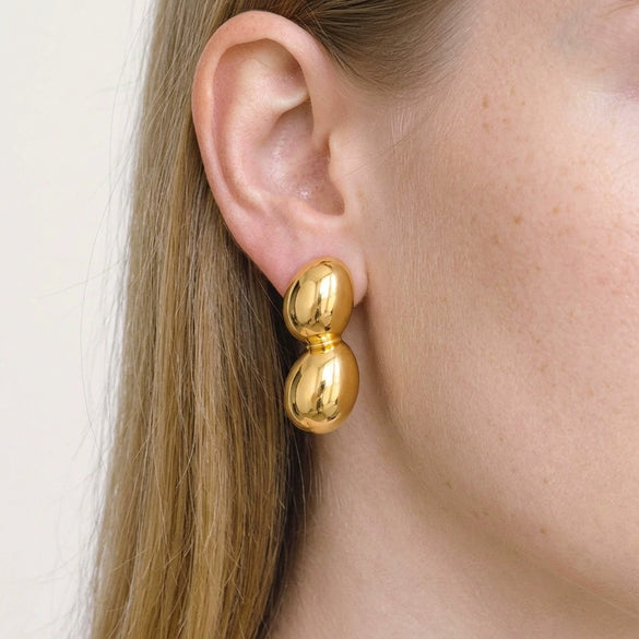 Wholesale Women's Niche Geometric Stainless Steel Peanut Plant Earrings With Vacuum Real Gold Plating