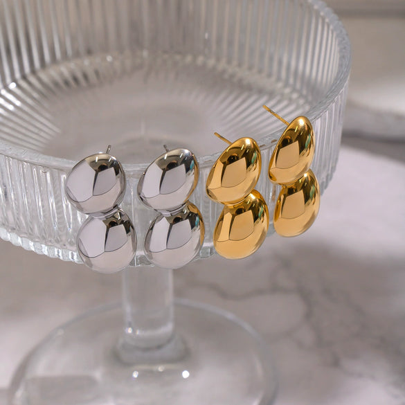 Wholesale Women's Niche Geometric Stainless Steel Peanut Plant Earrings With Vacuum Real Gold Plating