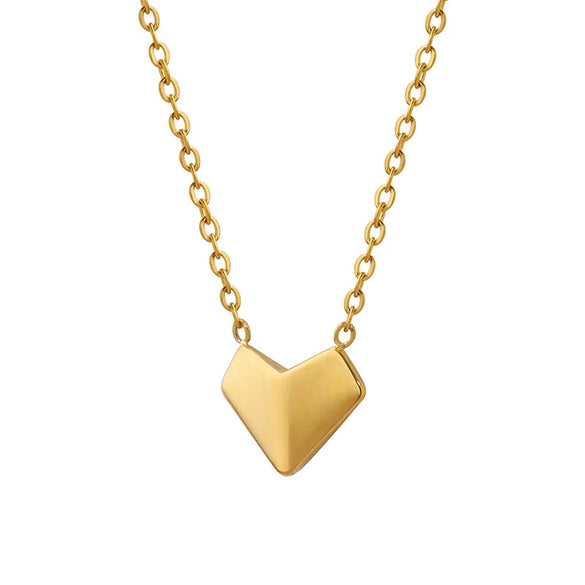Wholesale Women's Niche Handmade 316L Stainless Steel 18K Gold Plated Folding Love Heart Clavicle Necklace Jewelry