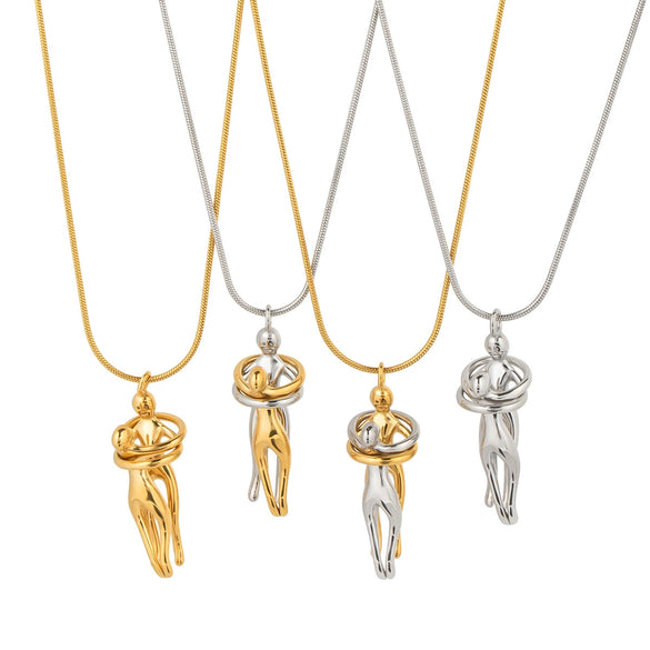 Wholesale Women's Niche Light Luxury Hug Necklace In Geometric Shape Made Of Stainless Steel With Electroplating Processing
