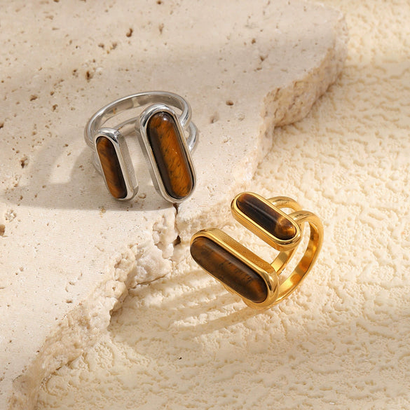 Wholesale Women's Niche Minimalist Geometric Stainless Steel 18K Goldplated Open Ring Jewelry