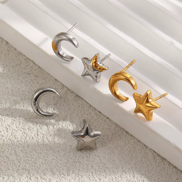 Wholesale Women's Niche Minimalist Star Pattern Stainless Steel 18K Gold Plated Stud Earrings