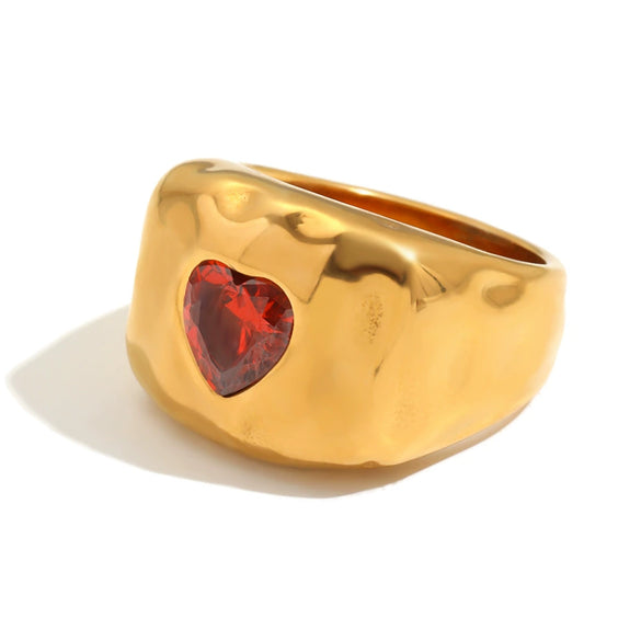 Wholesale Women's Niche Retro Geometric Heartshaped Stainless Steel 18K Goldplated Diamond Ring Accessories