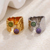 Wholesale Women's Niche Retro Geometric Stainless Steel Electroplated Hammered Texture Open Ring Light Luxury Jewelry