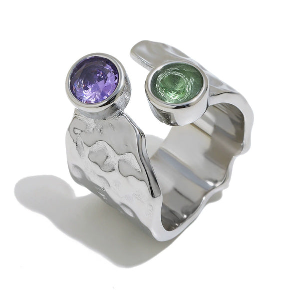 Wholesale Women's Niche Retro Geometric Stainless Steel Electroplated Hammered Texture Open Ring Light Luxury Jewelry