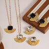 Wholesale Women's Niche Style Fan Shape Inlaid Acrylic Design Electroplated Titanium Steel Jewelry Suit With Bead Chain