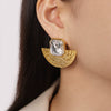 Wholesale Women's Niche Style Fan Shape Inlaid Acrylic Design Electroplated Titanium Steel Jewelry Suit With Bead Chain