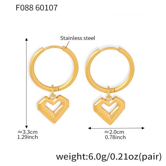 Wholesale Women's Niche Style Geometric Heartshaped Stainless Steel 18K Gold Plated Earrings
