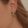 Wholesale Women's Niche Style Geometric Red And Green Gemstone Stainless Steel Goldplated Earrings