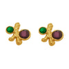 Wholesale Women's Niche Style Geometric Red And Green Gemstone Stainless Steel Goldplated Earrings
