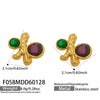 Wholesale Women's Niche Style Geometric Red And Green Gemstone Stainless Steel Goldplated Earrings