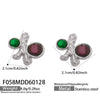 Wholesale Women's Niche Style Geometric Red And Green Gemstone Stainless Steel Goldplated Earrings