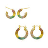 Wholesale Women's Niche Style Geometric Stainless Steel Electroplated Cshaped Diamond Zircon Earring Set