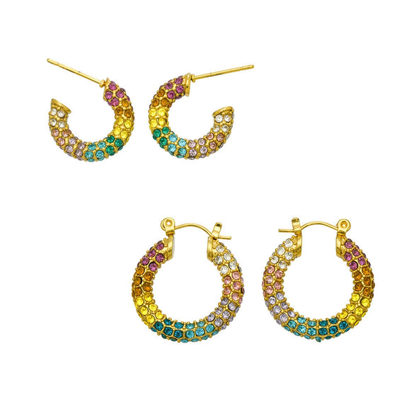 Wholesale Women's Niche Style Geometric Stainless Steel Electroplated Cshaped Diamond Zircon Earring Set