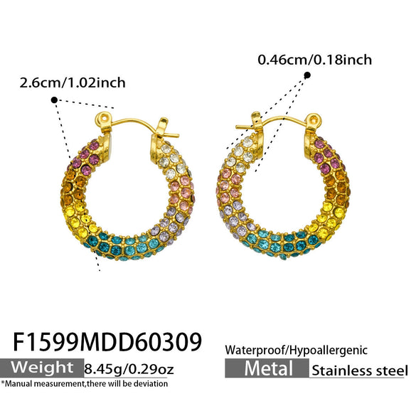 Wholesale Women's Niche Style Geometric Stainless Steel Electroplated Cshaped Diamond Zircon Earring Set