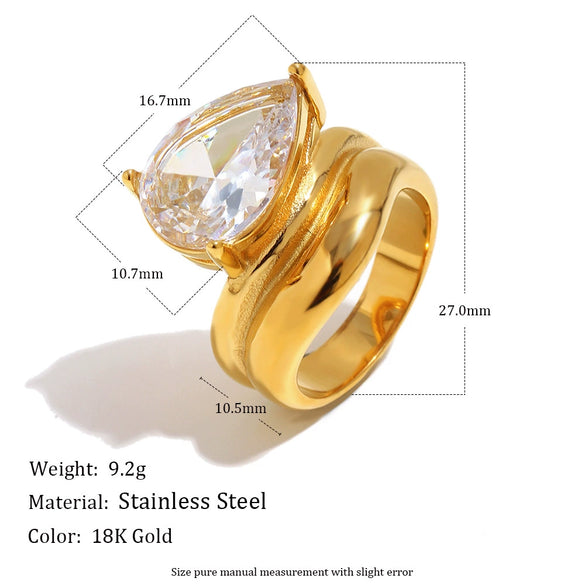 Wholesale Women's Niche Style Geometric Stainless Steel 18K Gold Electroplated Ring Hand Jewelry