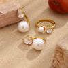 Wholesale Women's Niche Style Geometric Stainless Steel 18K Gold Plated Imitation Pearl Water Drop Zircon Earrings