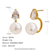 Wholesale Women's Niche Style Geometric Stainless Steel 18K Gold Plated Imitation Pearl Water Drop Zircon Earrings