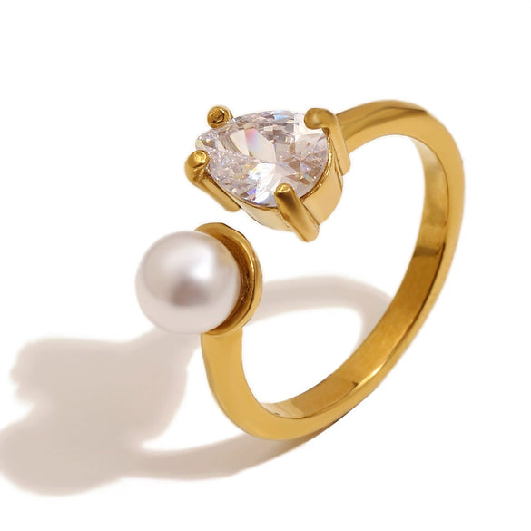 Wholesale Women's Niche Style Geometric Stainless Steel 18K Gold Plated Imitation Pearl Water Drop Zircon Earrings