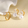 Wholesale Women's Niche Style Geometric Stainless Steel 18K Gold Plated Imitation Pearl Water Drop Zircon Earrings