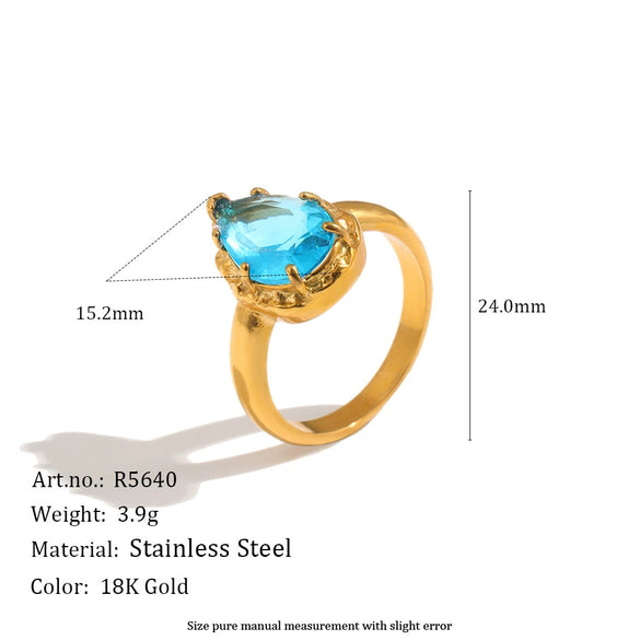 Wholesale Women's Niche Style Geometric Stainless Steel 18K Gold Plated Zircon Ring