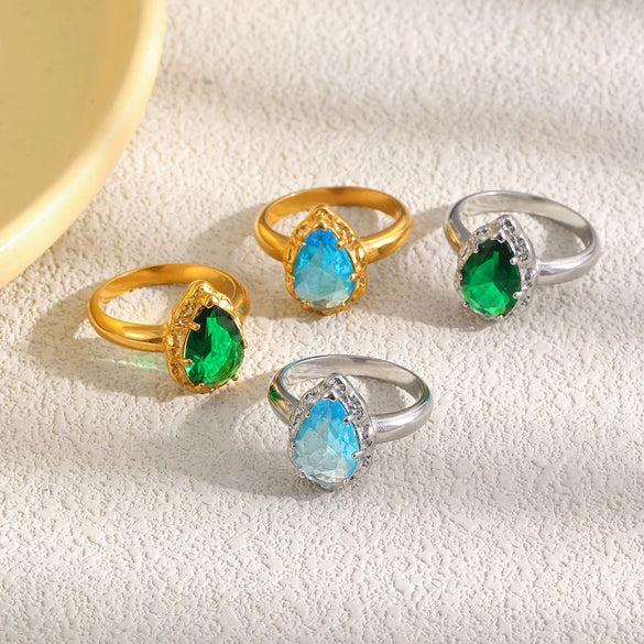 Wholesale Women's Niche Style Geometric Stainless Steel 18K Gold Plated Zircon Ring
