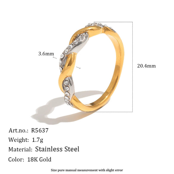 Wholesale Women's Niche Style Geometric Stainless Steel 18K Goldplated Vacuum Plated Diamondstudded Ring Jewelry Accessories
