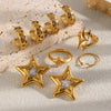 Wholesale Women's Niche Style Geometric Star And Moon Shape Stainless Steel 18K Gold Vacuum Plated Earrings And Fourpointed Star Ring