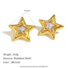 Wholesale Women's Niche Style Geometric Star And Moon Shape Stainless Steel 18K Gold Vacuum Plated Earrings And Fourpointed Star Ring